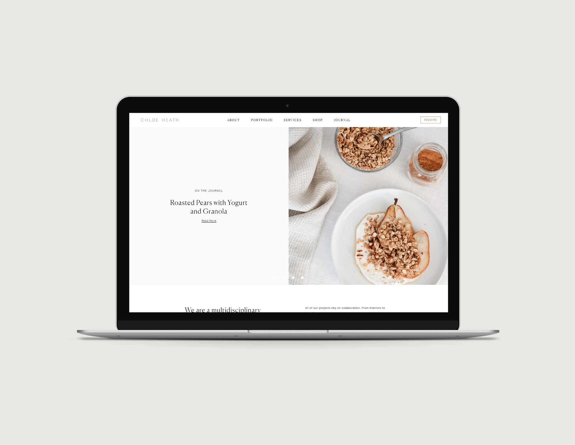 Chloe Heath Designs Home Page on Laptop